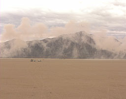 ThrustSSC's dust trail hangs over the playa after the run