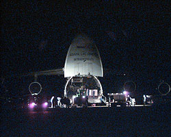 The ThrustSSC Antonov is unloaded at Al Jafr