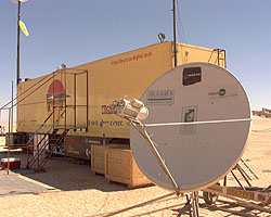 The satellite dish set up outside the Pit Station on the Jafr Desert