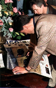 Andy Green signing posters for Open day visitors