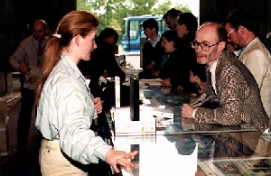 Jayne Millington handles the continual stream of project followers on the Sales Stand