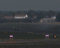 ThrustSSC brakes to a stand with tyre smoke