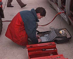 Jeremy Bliss prepares the car's computers