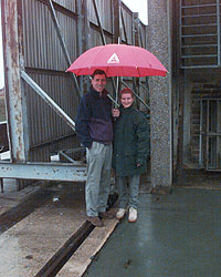 Andy Green and Jayne Millington shelter from the rain