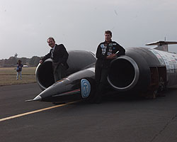 Andy and Richard pose with ThrustSSC
