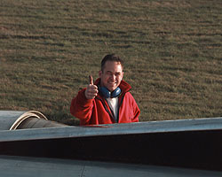Jason Davies shows his approval of the run