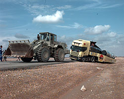 'Scania 2' is towed onto the road