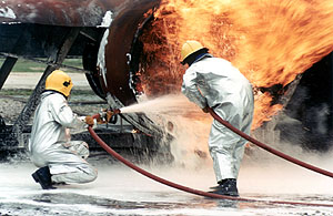 Brian and Mike fighting an engine fire