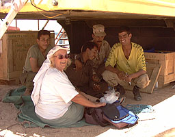 Dee Campbell-Coombe chatting with the Jordanian guards