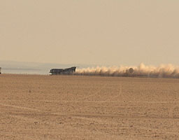 ThrustSSC brakes with parachute trailing
