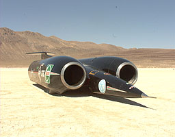 ThrustSSC posed on the Black Rock Desert
