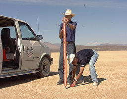USAC Timekeepers Don 'Mac' McGregor and Art Meyers setting out their timing equipment