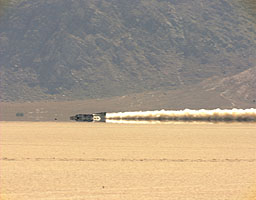 ThrustSSC exits the measured mile at over 690mph