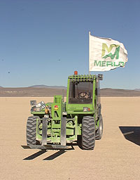 The Merlo with the wind picking up the flag