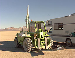 The Merlo in position, flag hanging limp