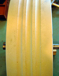 One of ThrustSSC's front wheels after use on the Jafr Desert